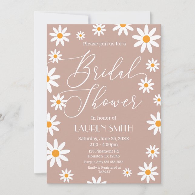 Convite Boho Daisies Bridal Shower party (Frente)