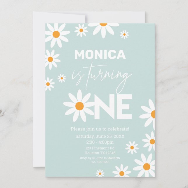 Convite Boho Daisies One Birthday Party invitation (Frente)