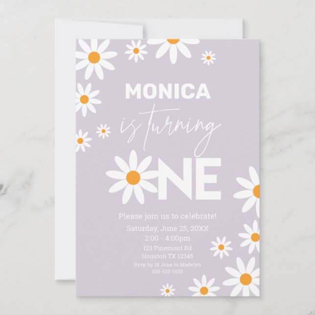Convite Boho Daisies One Birthday Party lilac invitation (Frente)