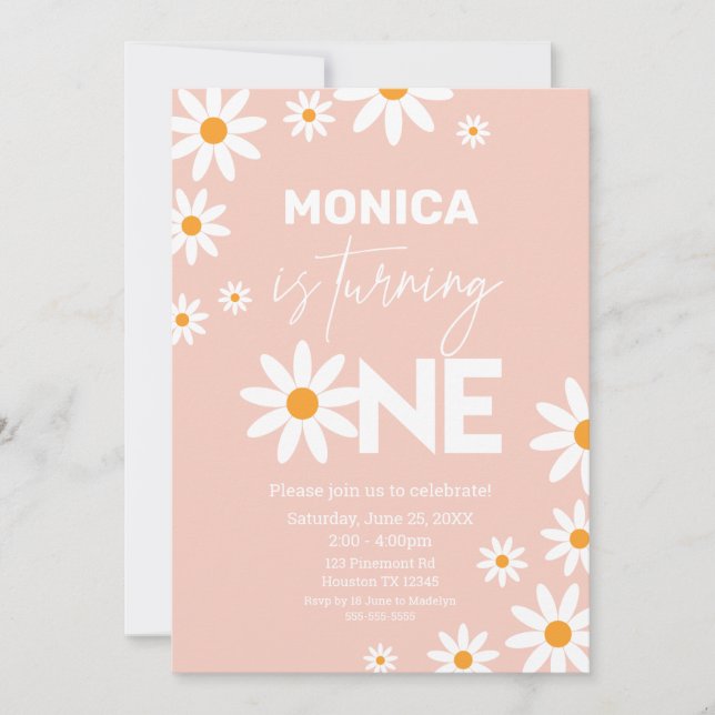 Convite Boho Daisies One Birthday Party Pink invitation (Frente)