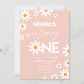 Convite Boho Daisies One Birthday Party Pink invitation