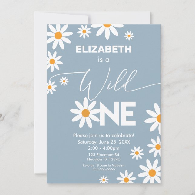 Convite Boho Daisies Wild One Birthday Party invitation (Frente)
