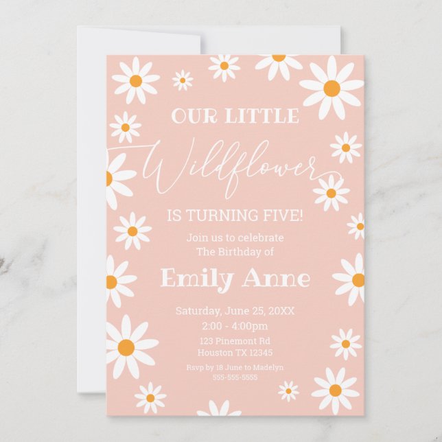 Convite Boho Daisies Wildflower Birthday party invitation (Frente)