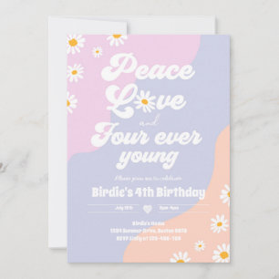 Convite Boho Daisy 4º Aniversário Paz Ama Quatro Nunca J