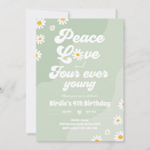 Convite Boho Daisy 4º Aniversário Paz Ama Quatro Nunca Jov