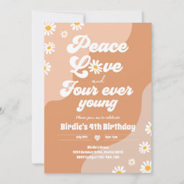 Convite Boho Daisy 4º Aniversário Paz Ama Quatro Nunca Jov