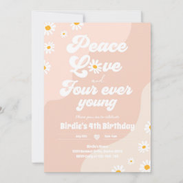 Convite Boho Daisy 4º Aniversário Paz Ama Quatro Nunca Jov