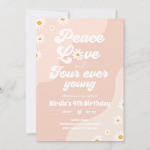 Convite Boho Daisy 4º Aniversário Paz Ama Quatro Nunca Jov