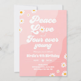 Convite Boho Daisy 4º Aniversário Paz Ama Quatro Nunca Jov