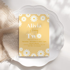Convite Boho Daisy Dois Floral Dourado Boêmio 2º Aniversár