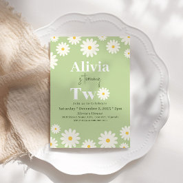 Convite Boho Daisy Dois segundo aniversário Boêmian Verde 