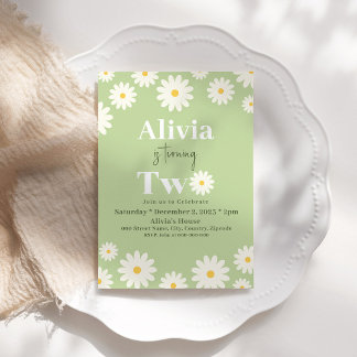 Convite Boho Daisy Dois segundo aniversário Boêmian Verde