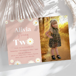 Convite Boho Daisy Dois segundo aniversário Bohemiano Rosa