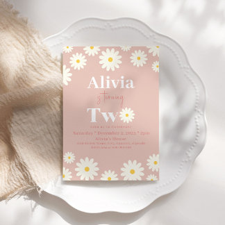Convite Boho Daisy Dois segundo aniversário Bohemiano Rosa