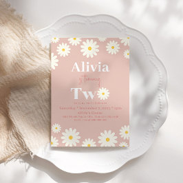 Convite Boho Daisy Dois segundo aniversário Bohemiano Rosa