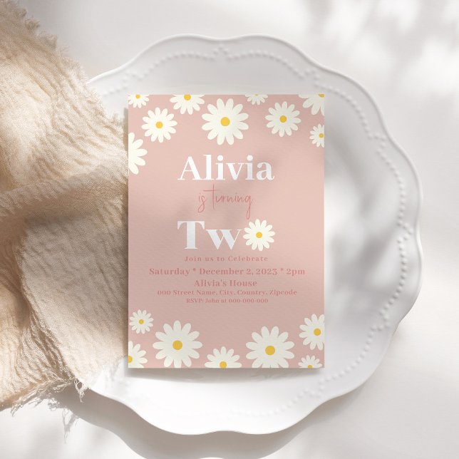 Convite Boho Daisy Dois segundo aniversário Bohemiano Rosa (Criador carregado)