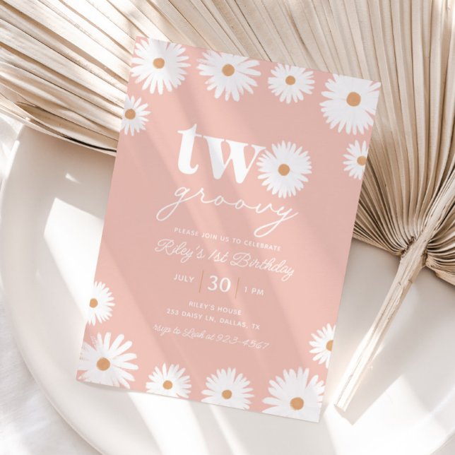 Convite Boho Daisy, dois segundos aniversários de Groovy (Criador carregado)