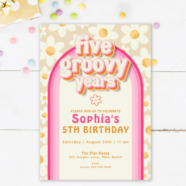 Convite Boho Daisy Rainbow Birthday Invitation - Retro Gro (Criador carregado)
