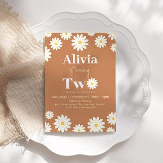 Convite Boho Daisy Two Floral Brown Bohemian segundo anive