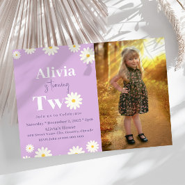 Convite Boho Daisy Two Floral Purple Bohemian segundo aniv