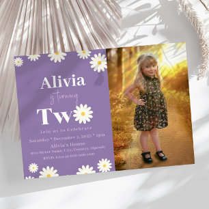 Convite Boho Daisy Two Floral Purple Bohemian segundo aniv