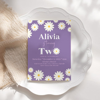 Convite Boho Daisy Two Floral Purple Bohemian segundo aniv