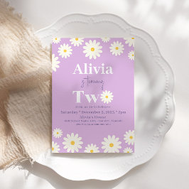 Convite Boho Daisy Two Floral Purple Bohemian segundo aniv