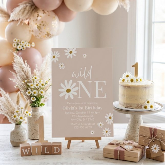 Convite Boho Daisy Wild One Primeiro Aniversário (Criador carregado)