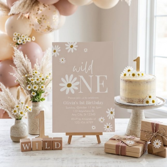 Convite Boho Daisy Wild One Primeiro Aniversário (Criador carregado)