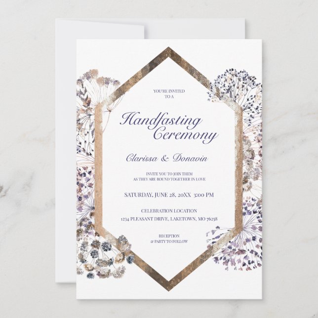 Convite Boho Dandelion Floral Pagan Handfasting (Frente)