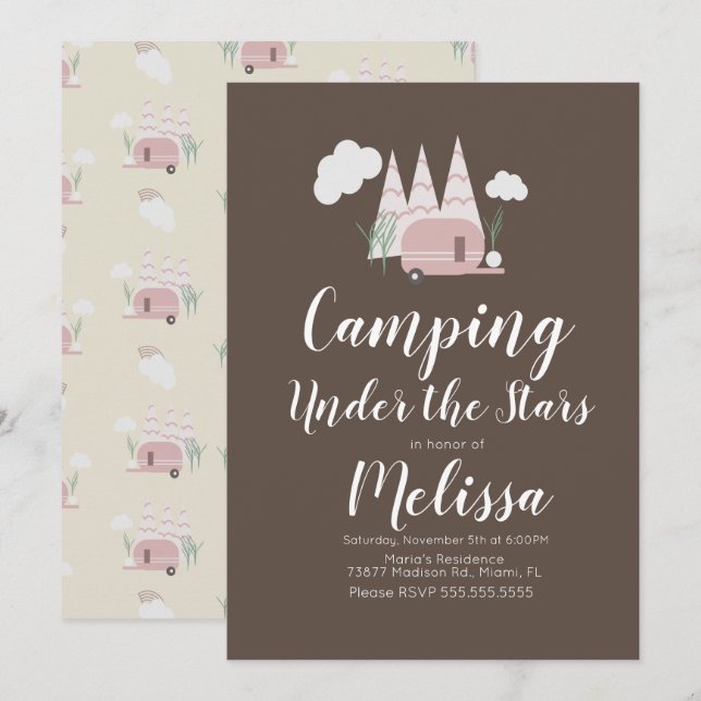 Convite Boho de Acampamento ao Ar Livre Fogueira (Frente/Verso)