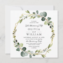 Convite Boho de Casamento de Frame Eucalyptus Wreath Moder