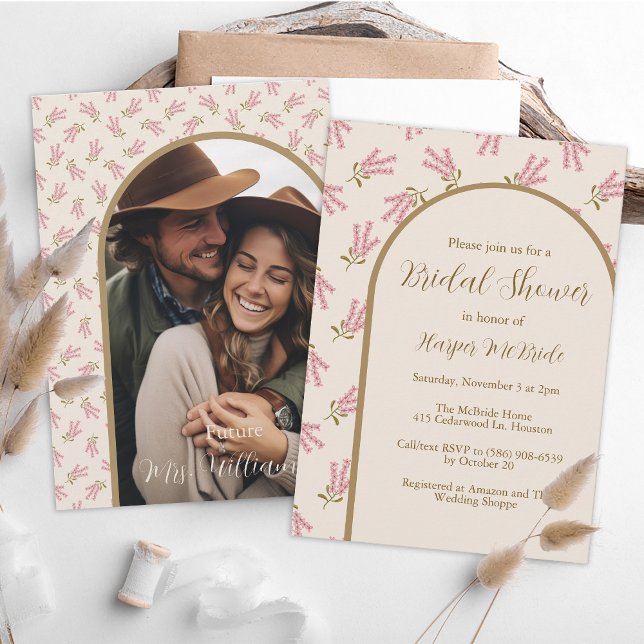 Convite Boho de Foto de Flor Selvagem em Fita Botânica do  (Criador carregado)