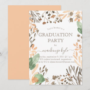 Convite Boho de Graduação com Vegetação em Aquarel