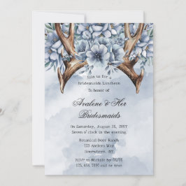 Convite Boho Deer Antler Blue Floral Bridesmaids Luncheid