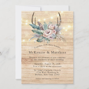 Convite Boho Deer Antler Casamento Floral