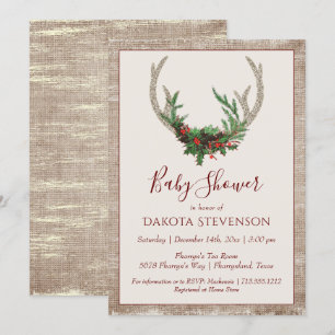 Convite Boho Deer Antlers Chá de fraldas de Natal russo