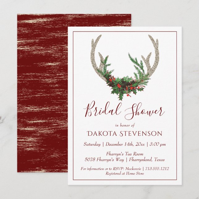Convite Boho Deer Antlers | Chá de panela de Natal russo (Frente/Verso)