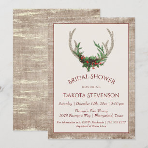 Convite Boho Deer Antlers Chá de panela de Natal russo