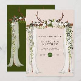 Convite Boho Deer Antlers White Canopy Salvar A Data