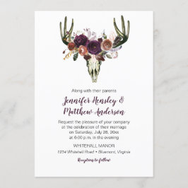 Convite Boho Deer Skull Dark Purple Floral Buquê Casamento