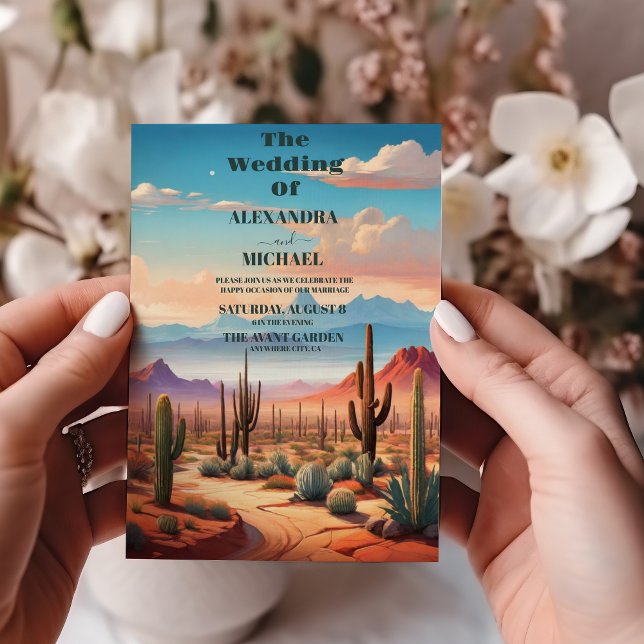 Convite Boho Desert Cactus - Casamento Ilustrado (Criador carregado)