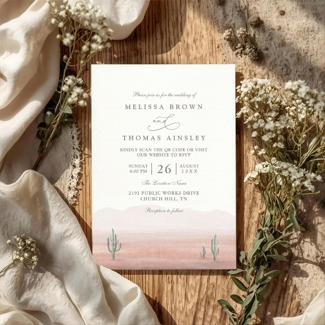 Convite Boho Desert Cactus Rustic Elegant QR Code Wedding (Criador carregado)
