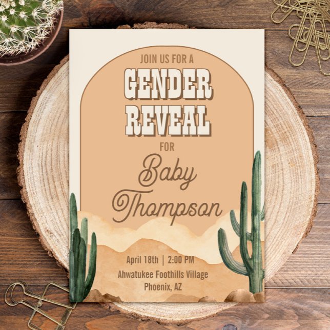 Convite Boho Desert Cactus Southwestern Baby Gender Revela (Criador carregado)