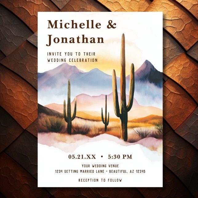 Convite Boho Desert Cactus Sunset Western Wedding (Front - Boho Desert Cactus Sunset Western Wedding Invitation)