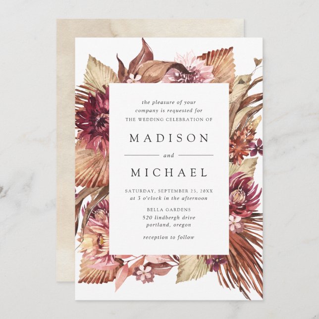 Convite Boho Desert Floral Wedding (Frente/Verso)