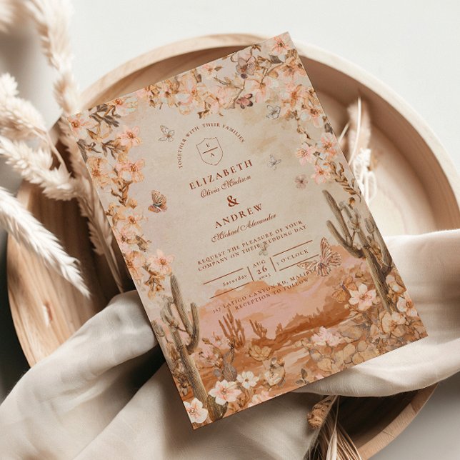 Convite Boho Desert Sunset Cactus Wedding (Criador carregado)