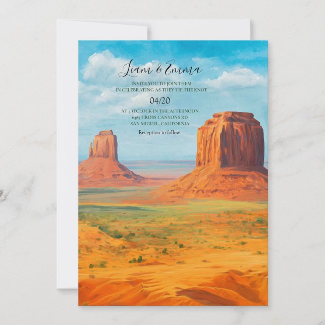 Convite Boho Desert Wedding Invitation Monument Valley AZ (Frente)