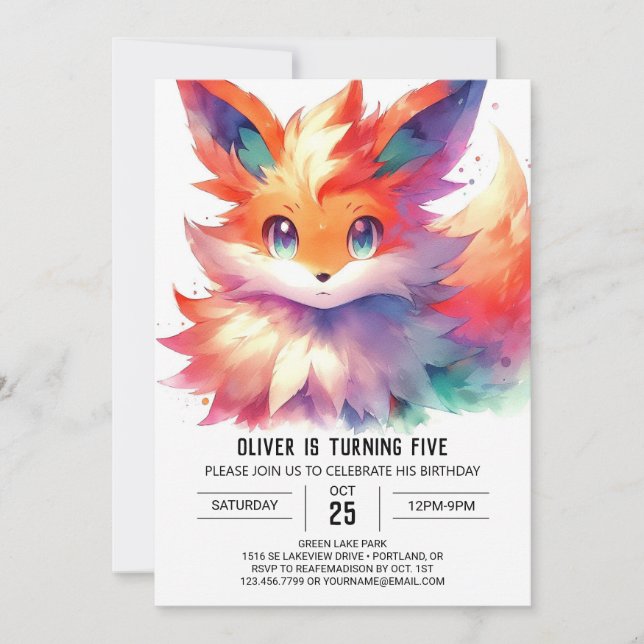 Convite Boho Digital Fox Birthday (Frente)