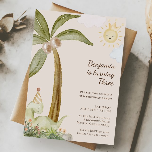 Convite Boho Dinosaur Qualquer Festa de aniversário Infant (Criador carregado)